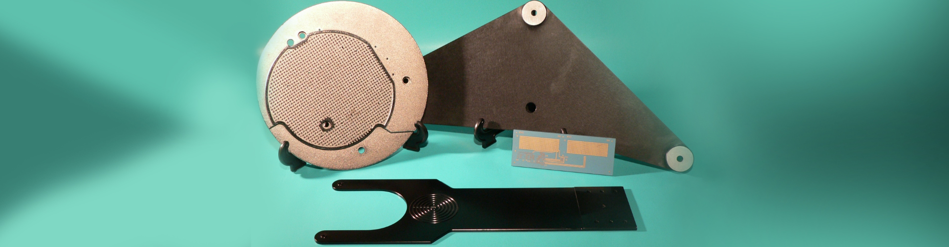 machined metal parts on display