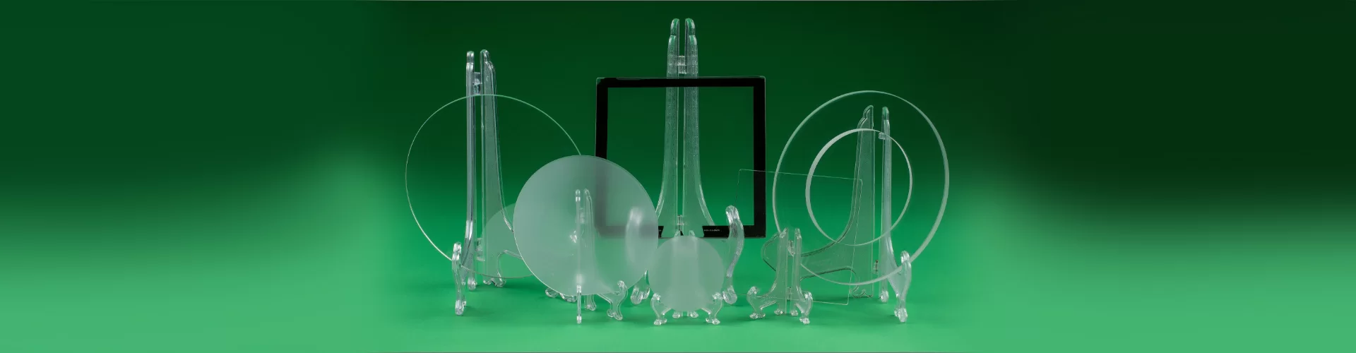 various glass optics on display