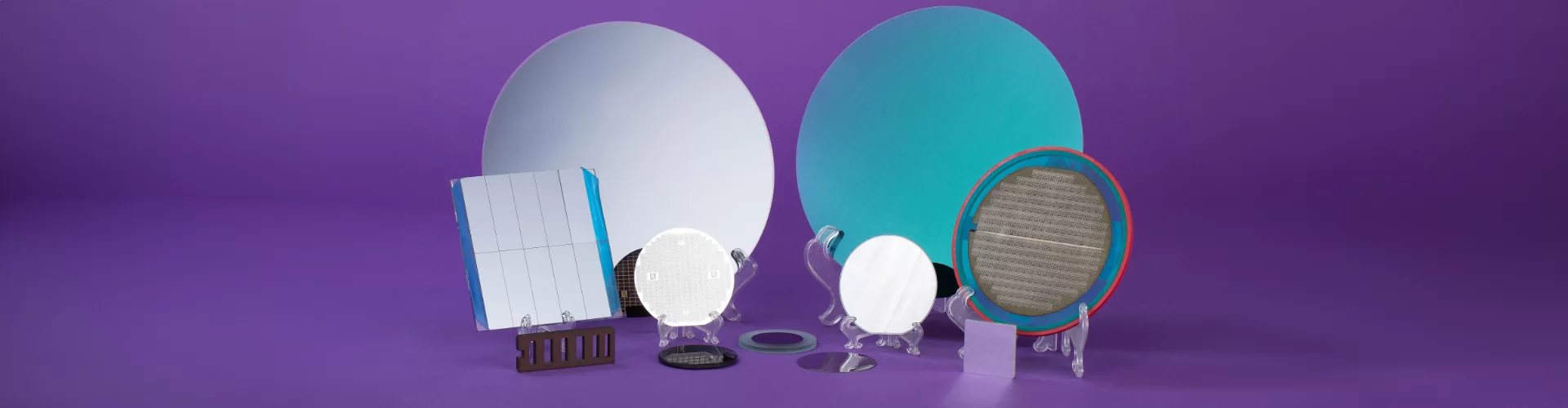 various silicon wafers on display